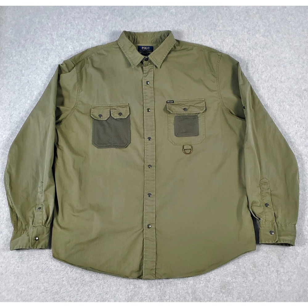 Polo Ralph Lauren Safari Field Shirt Mens 2XL Olive Green Long Sleeve Classic